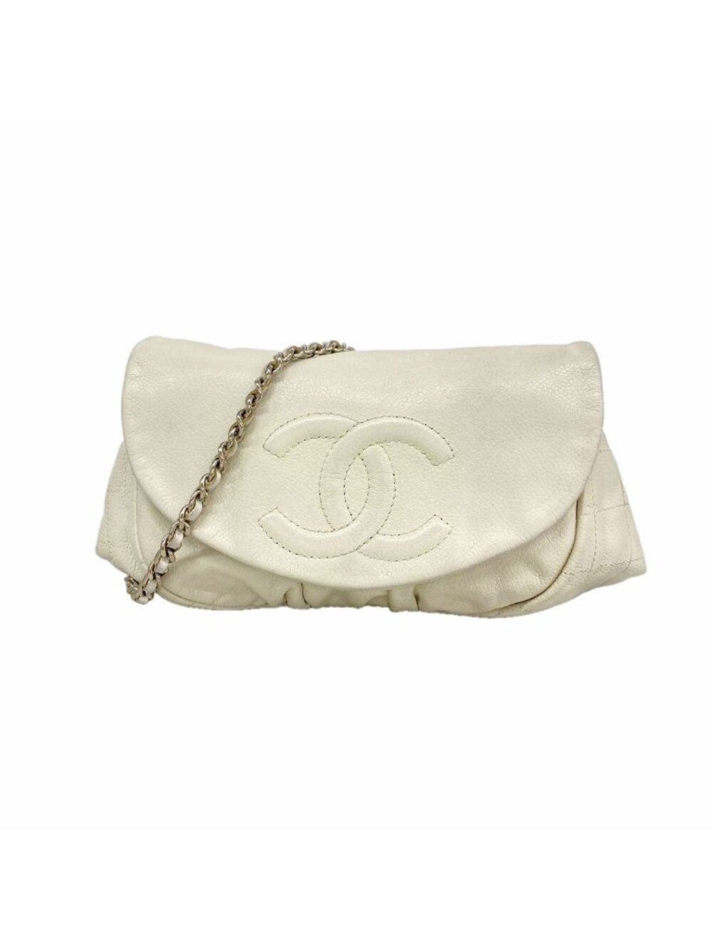 Chanel Wallet on Chain Quilted Caviar Leather White Silver Shoulder Bag